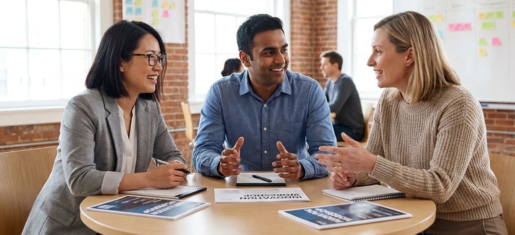 Professionals engaging in a part-time MBA blended learning workshop in Singapore