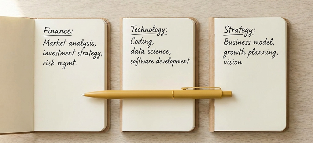 Three notebooks representing shared themes across Manchester MBA alumni career journeys
