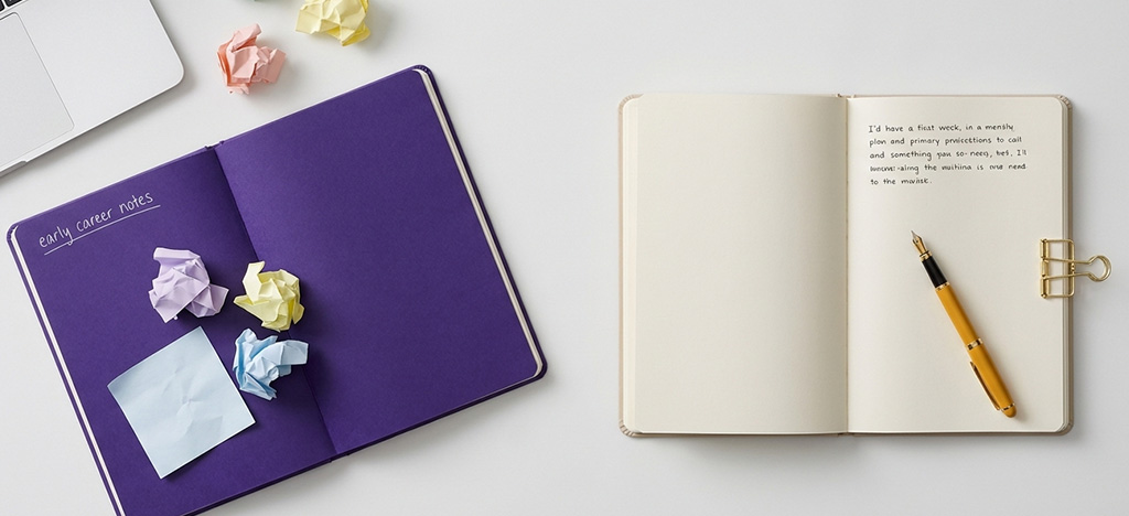 Two notebooks representing the different starting points of a part-time MBA and an executive MBA