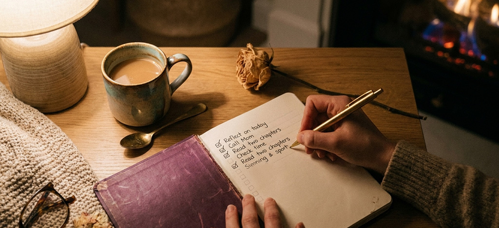 Person journaling reflective questions to decide between a part-time MBA and an executive MBA