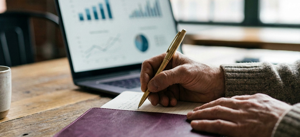 Professional taking notes while evaluating criteria for choosing an MBA programme