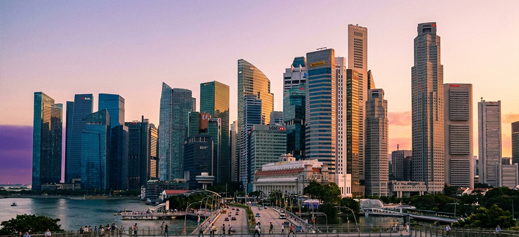 Singapore central business district skyline representing the location of Manchester's two MBA programmes
